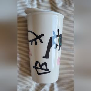 Starbucks 2014 Winking Face Lips Ceramic Tumbler Travel 12 oz Coffee Mug